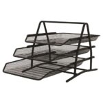Set de 3 tăvițe culisabile Q-CONNECT din plasă metalică, 273 x 262 x 350 mm, negru, pentru o organizare eficientă a biroului.