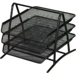 Set de 3 tăvițe culisabile Q-CONNECT din plasă metalică, 273 x 262 x 350 mm, negru, pentru o organizare eficientă a biroului.