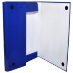 Mapă albastru închis din carton solid, cu burduf de 40 mm și arici.