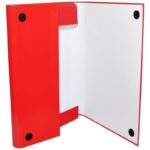 Mapă roșie din carton solid, cu burduf de 40 mm și închidere cu arici.