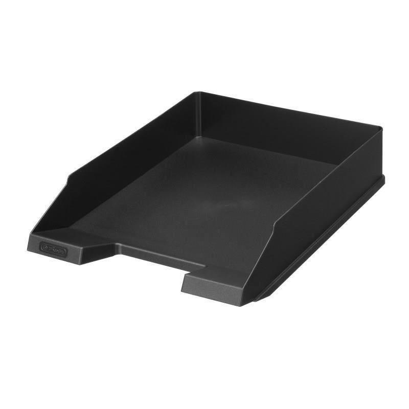 Tăviță documente Herlitz Clasic, din plastic mat negru, ideală pentru birou.