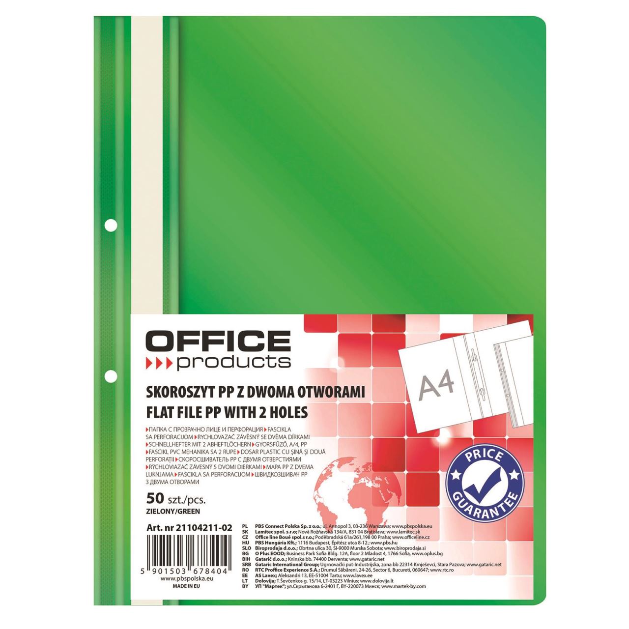 Dosar verde din plastic rezistent, cu șină și perforații pentru biblioraft.