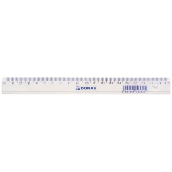 Rigla transparentă DONAU de 20 cm, ideală pentru măsurători precise.