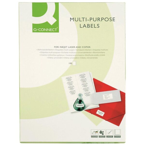 Etichete autoadezive Q-CONNECT 65/A4, 38 x 21.2 mm, albe, colțuri rotunjite, 100 coli/top