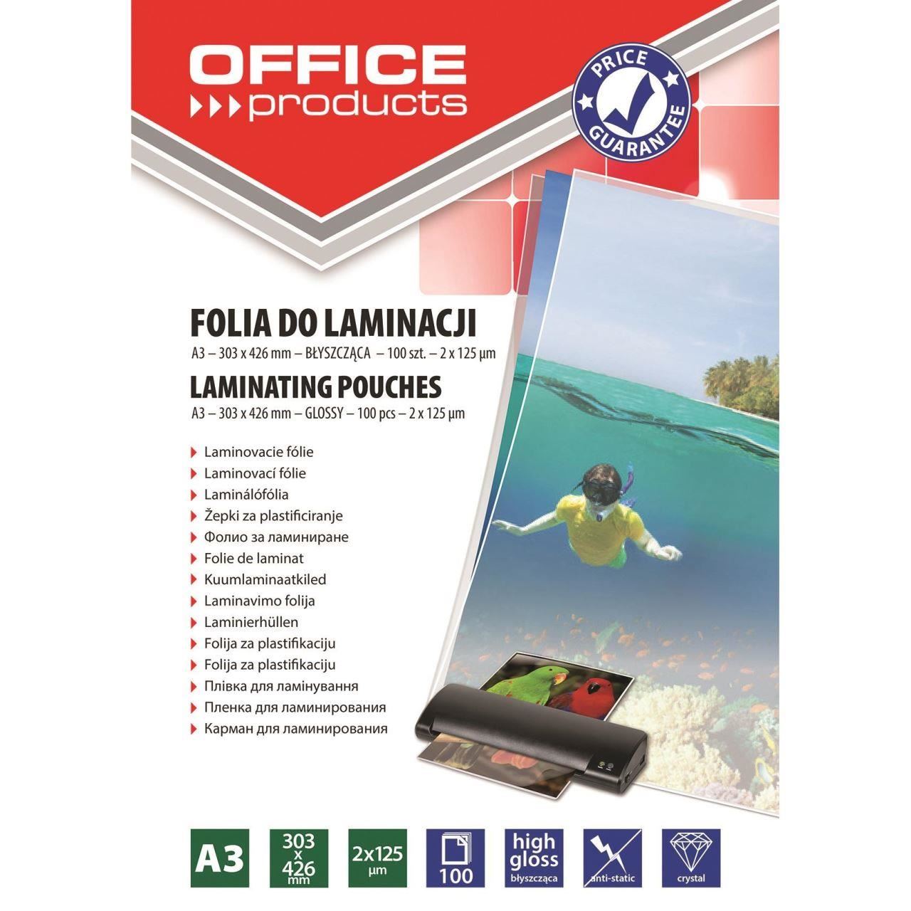Folii laminare OFFICE Products, A3, 2 x 125 microni, 100 buc/top