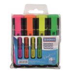 Textmarker DONAU D-text, set 4 culori (galben, roșu, verde, albastru), vârf reglabil de 1-5 mm, ideal pentru evidențiere documente.