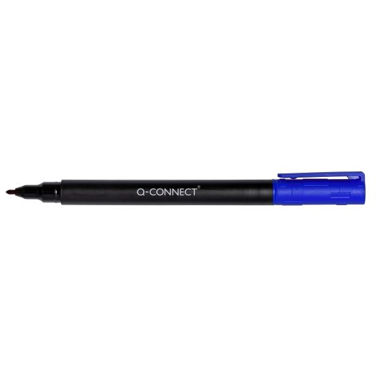 Marker permanent Q-CONNECT, tip F, scriere 0.6 mm, albastru, pentru marcaje precise și vizibile pe hârtie și alte suprafețe.