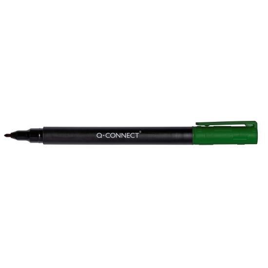 Marker permanent Q-CONNECT, tip F, scriere 0.6 mm, verde, ideal pentru marcaje clare și de durată pe hârtie și alte suprafețe.