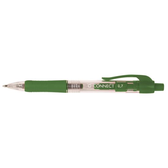 Pix cu mecanism Q-CONNECT, corp transparent cu grip, scriere verde 0.7 mm